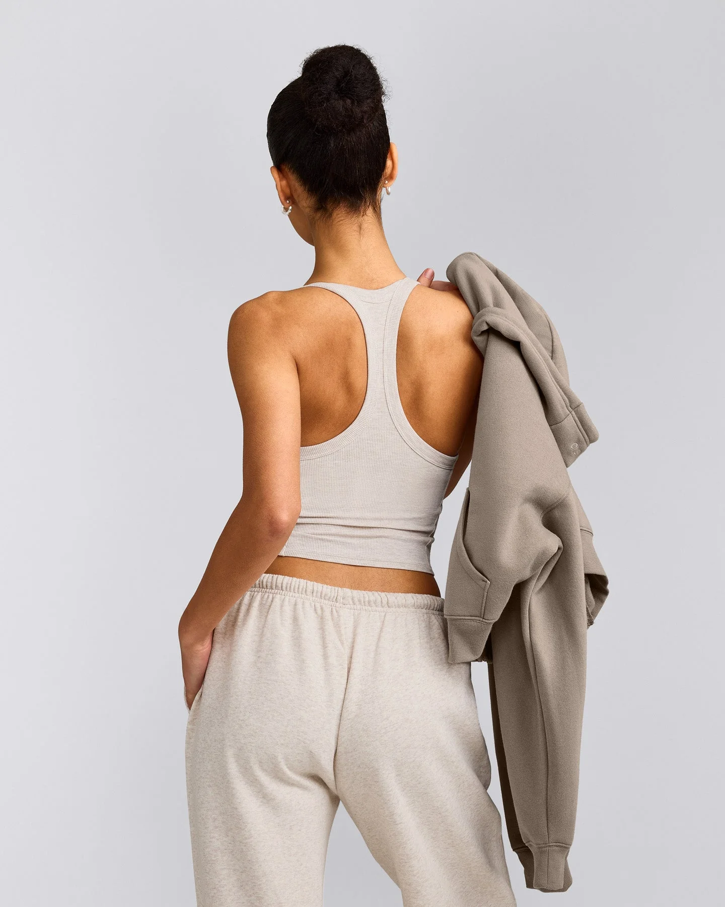 Mellow™ Rib Racer Back Mid Vest with Built in Bra Shelf | Oat Marl
