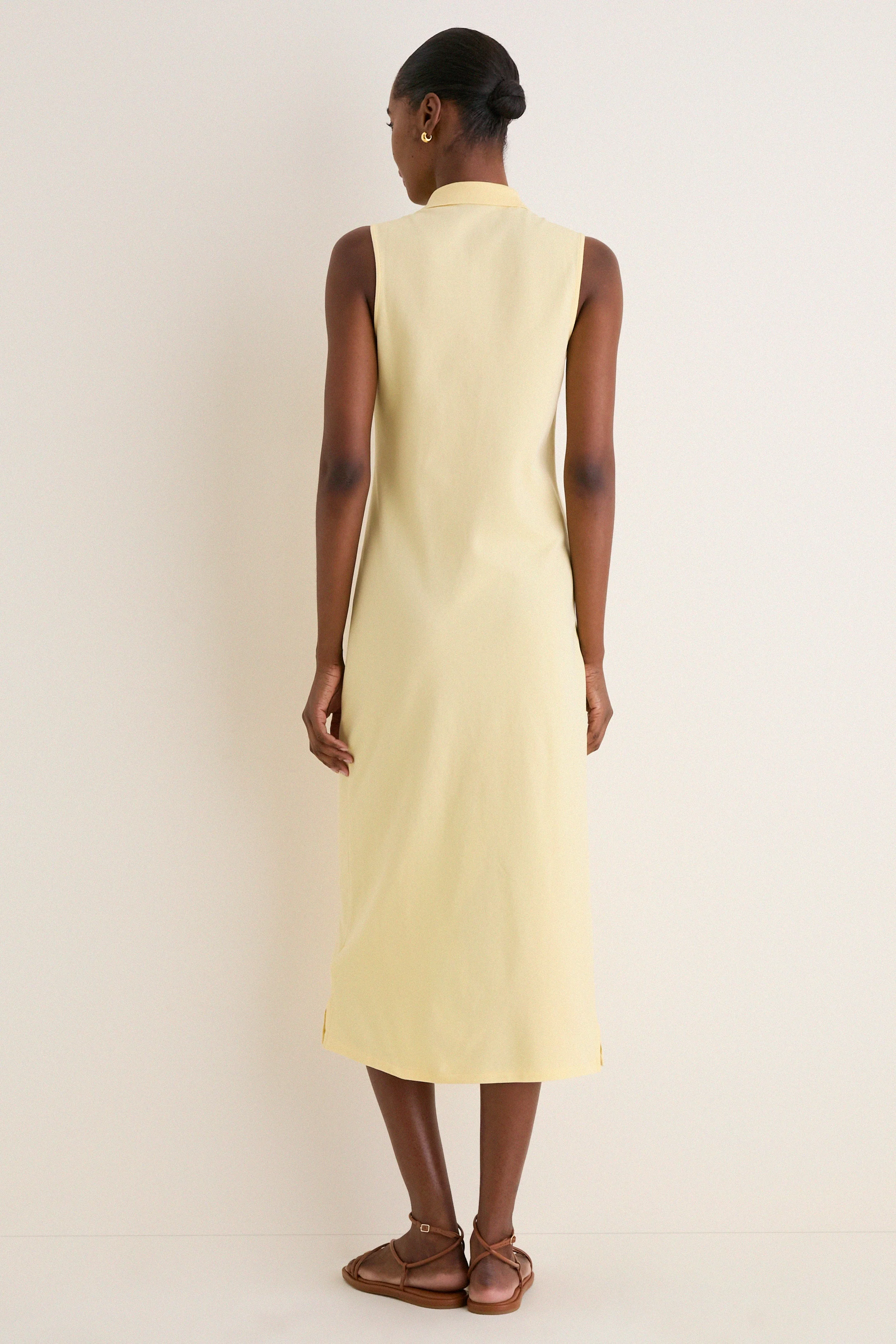 Tbird Yellow Knit Collared Sleeveless Dress
