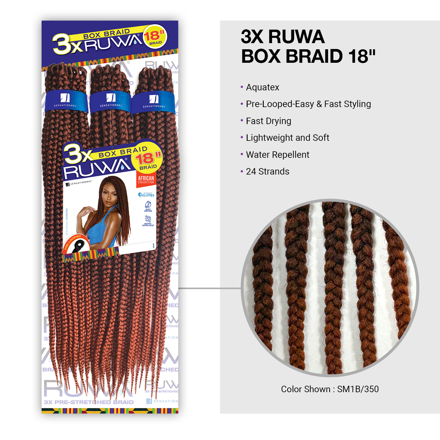 Sensationnel Crochet Braids African Collection 3X Ruwa Box Braid 18