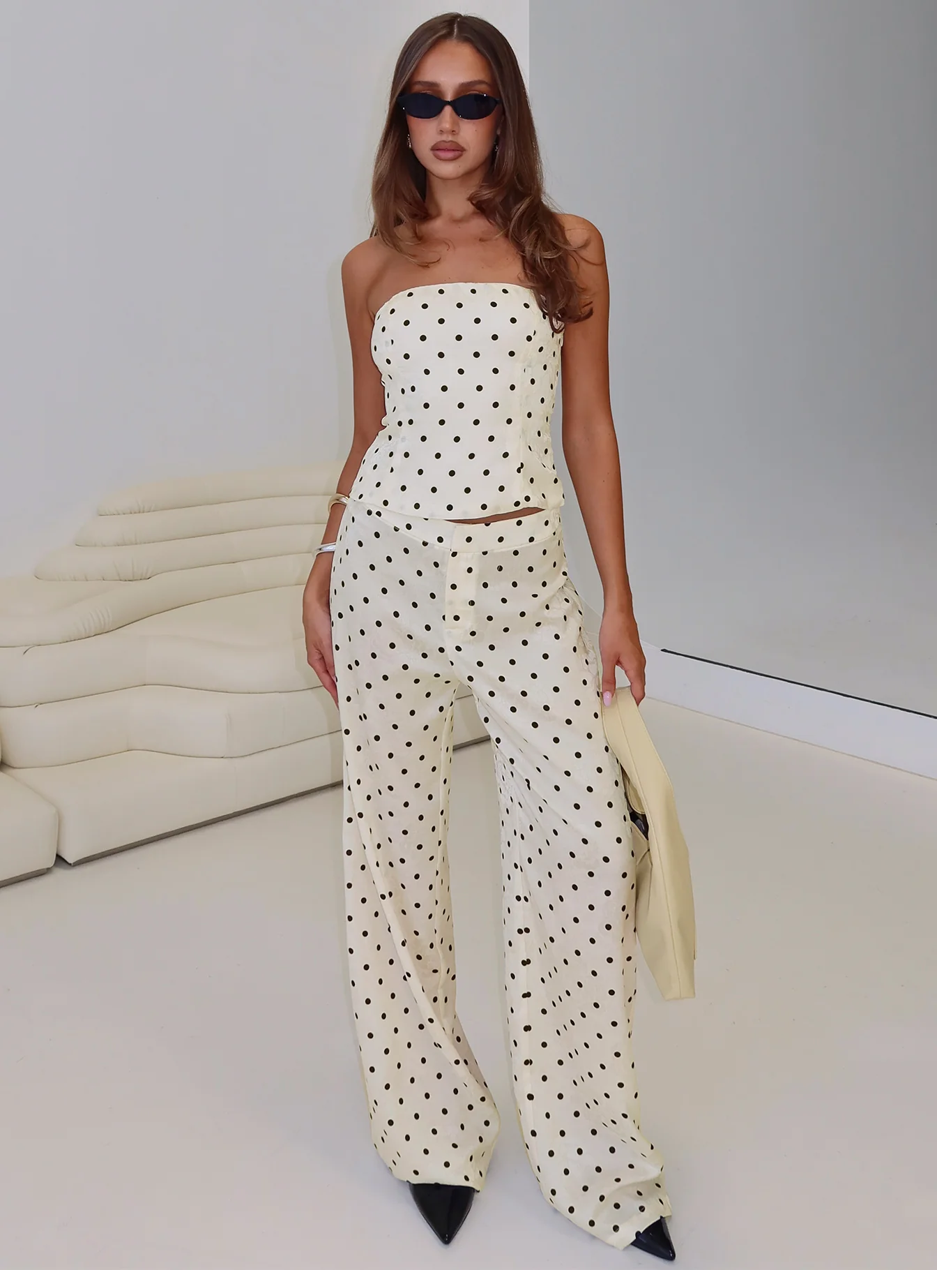 Powdered Sugar Strapless Set Cream Polka