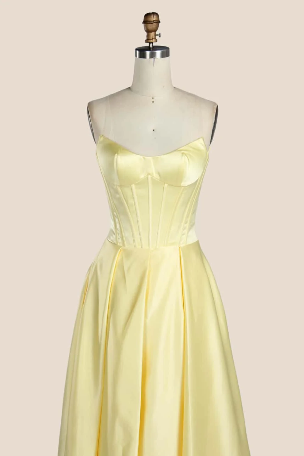 Strapless Yellow Satin A-line Formal Gown