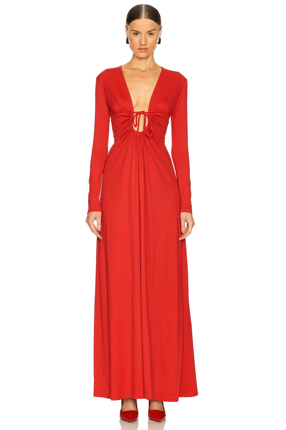 Center Gathered Tie Long Sleeve Dress