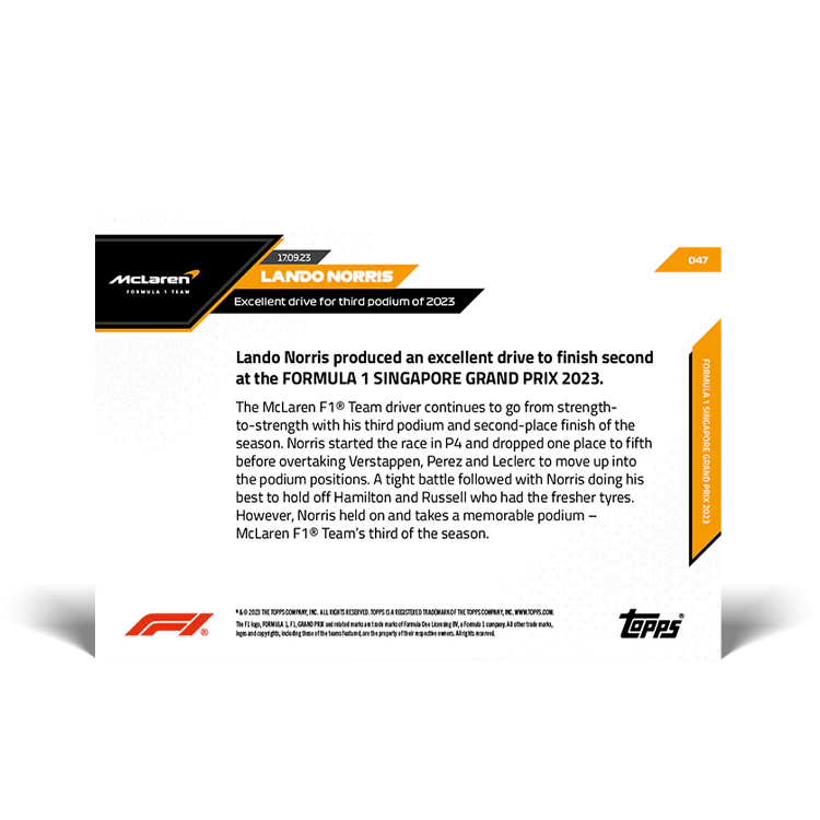 Topps UK - Lando Norris - Excellent drive for third podium of 2023 - F1 TOPPS NOW® Card #47