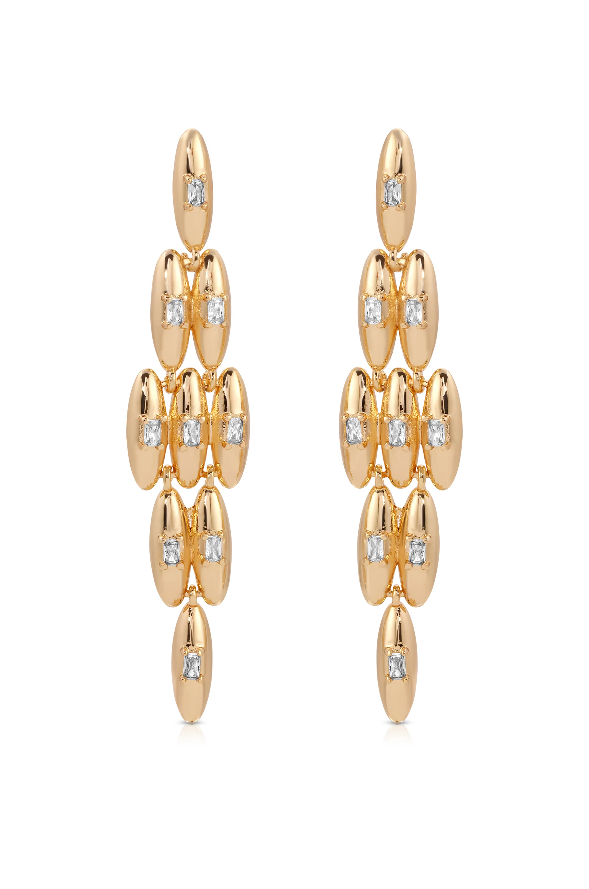 Oval Dome Baguette Dangle Earrings