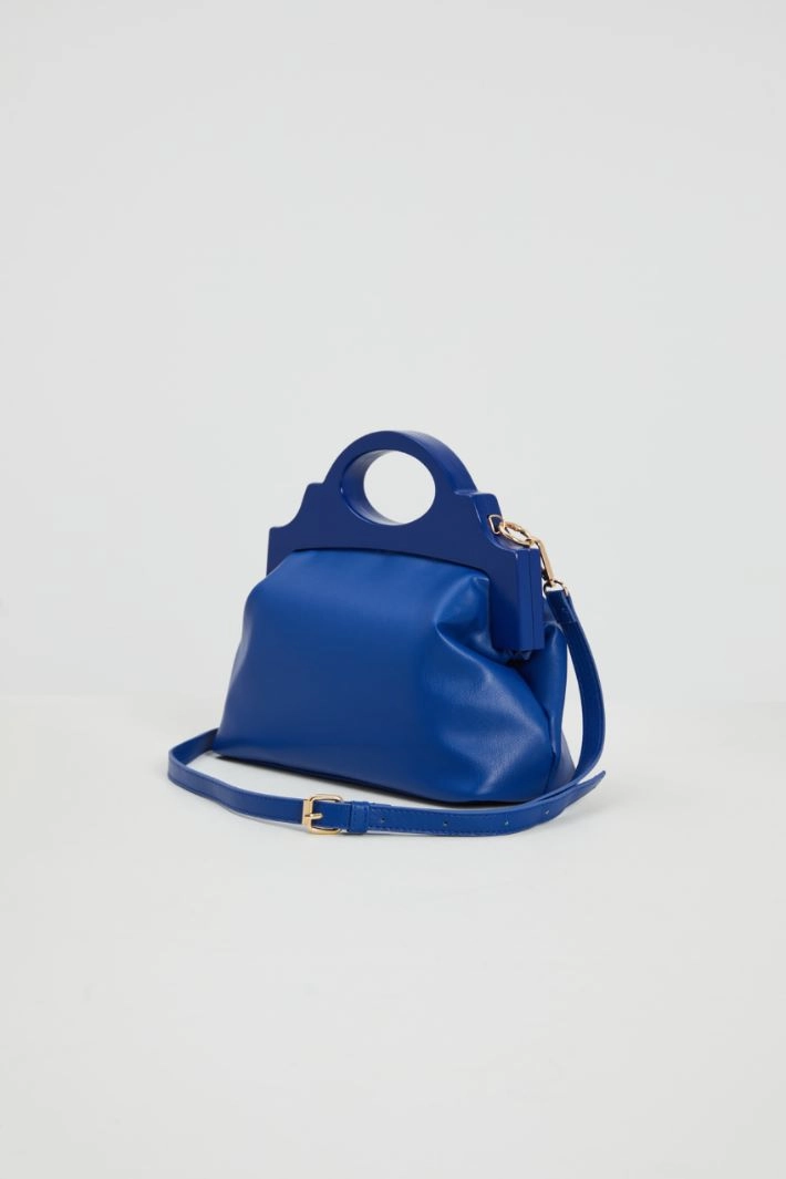 Wood and faux leather clutch bag - ELECTRIC BLUE