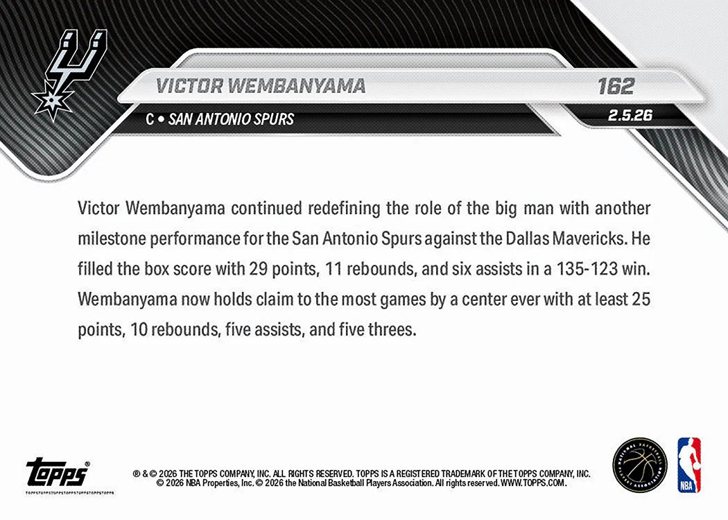 Victor Wembanyama - 2025-26 NBA Topps NOW® - Card 162 - PR: 3710