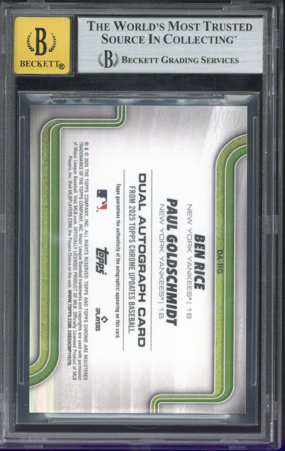 2025 Topps Chrome Updates Baseball Ben Rice / Paul Goldschmidt Dual Autograph /5 BGS 9 Auto 10