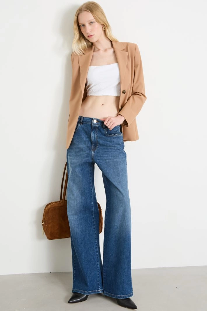 Stretch canvas blazer - CAMEL