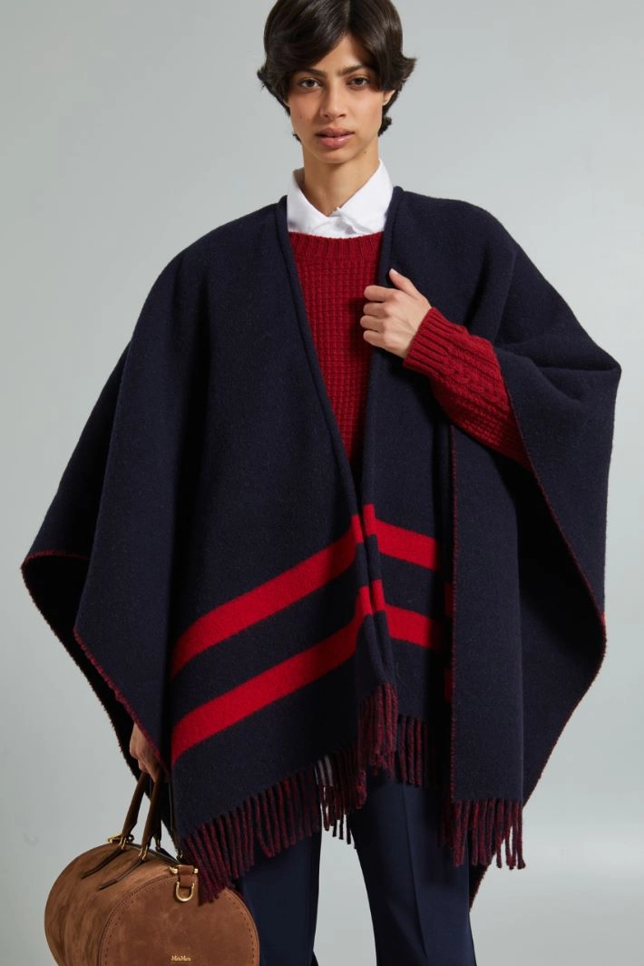 Wool blend cloak - BLUE RED