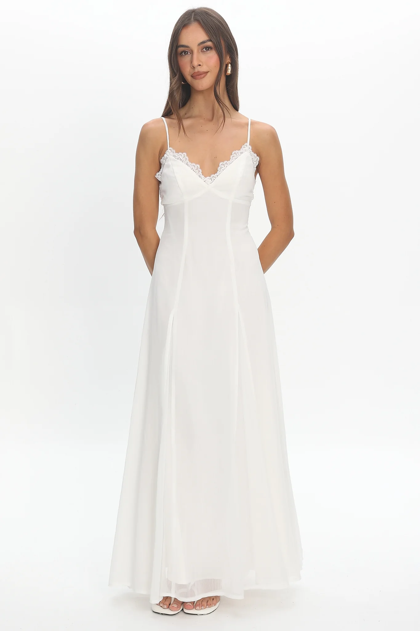 Ramone Lace Trim Maxi Dress Off White