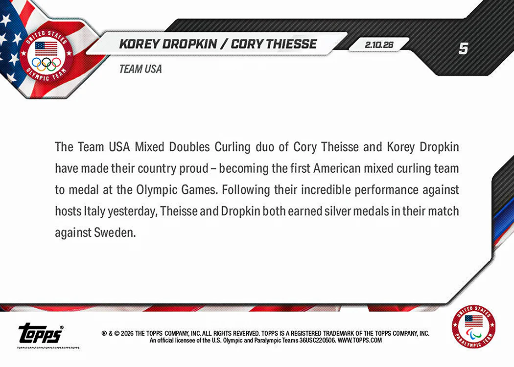 Korey Dropkin / Cory Thiesse - 2026 Olympics Topps NOW® - Card 5 - PR: 1687