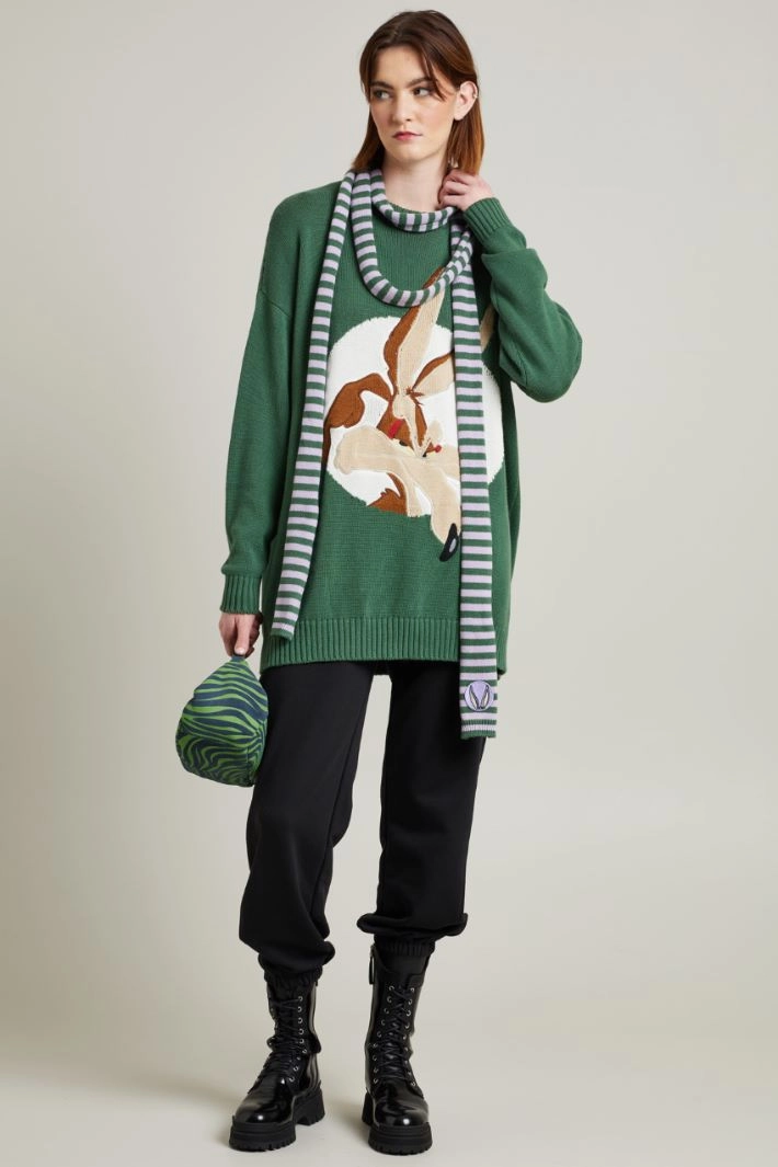 Striped scarf with patchwork - LILAC GREEN