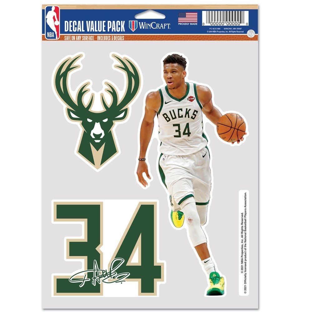 Giannis Antetokounmpo #34 Milwaukee Bucks Player NBA Decals Set (3 Pcs.)