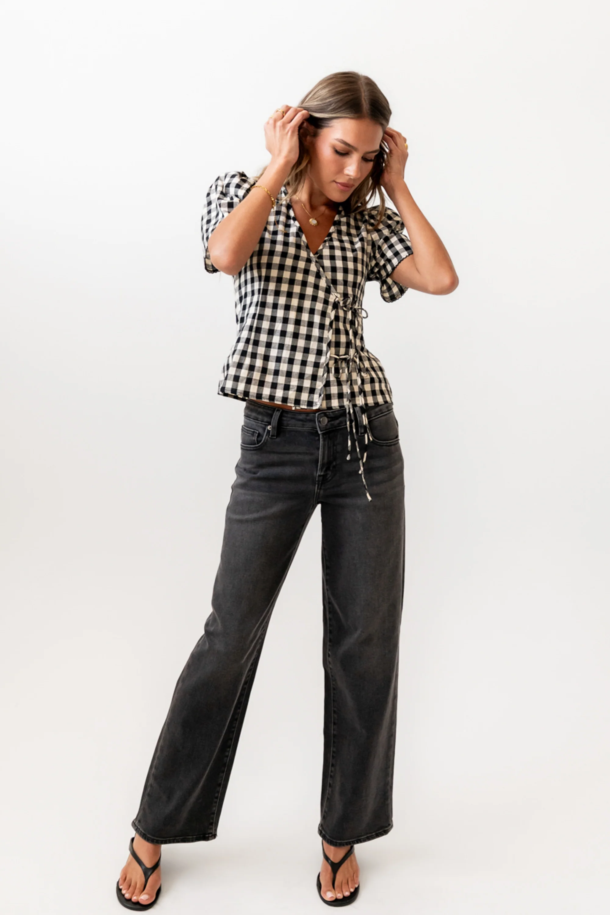 Callie Gingham Blouse in Black