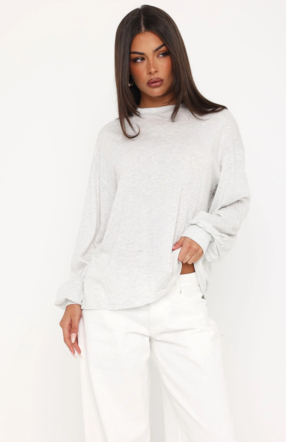 Comfy Girl Oversized Long Sleeve Tee Light Grey Marle