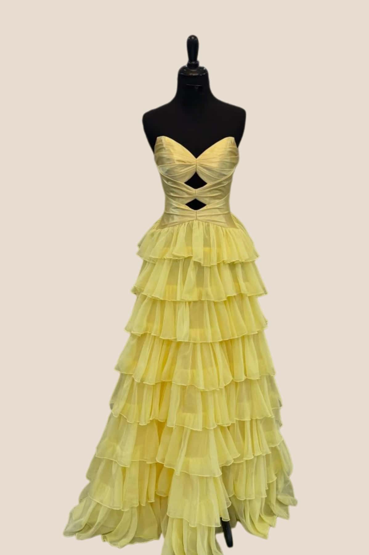 Keyholes Light Blue A-line Ruffle Prom Dress