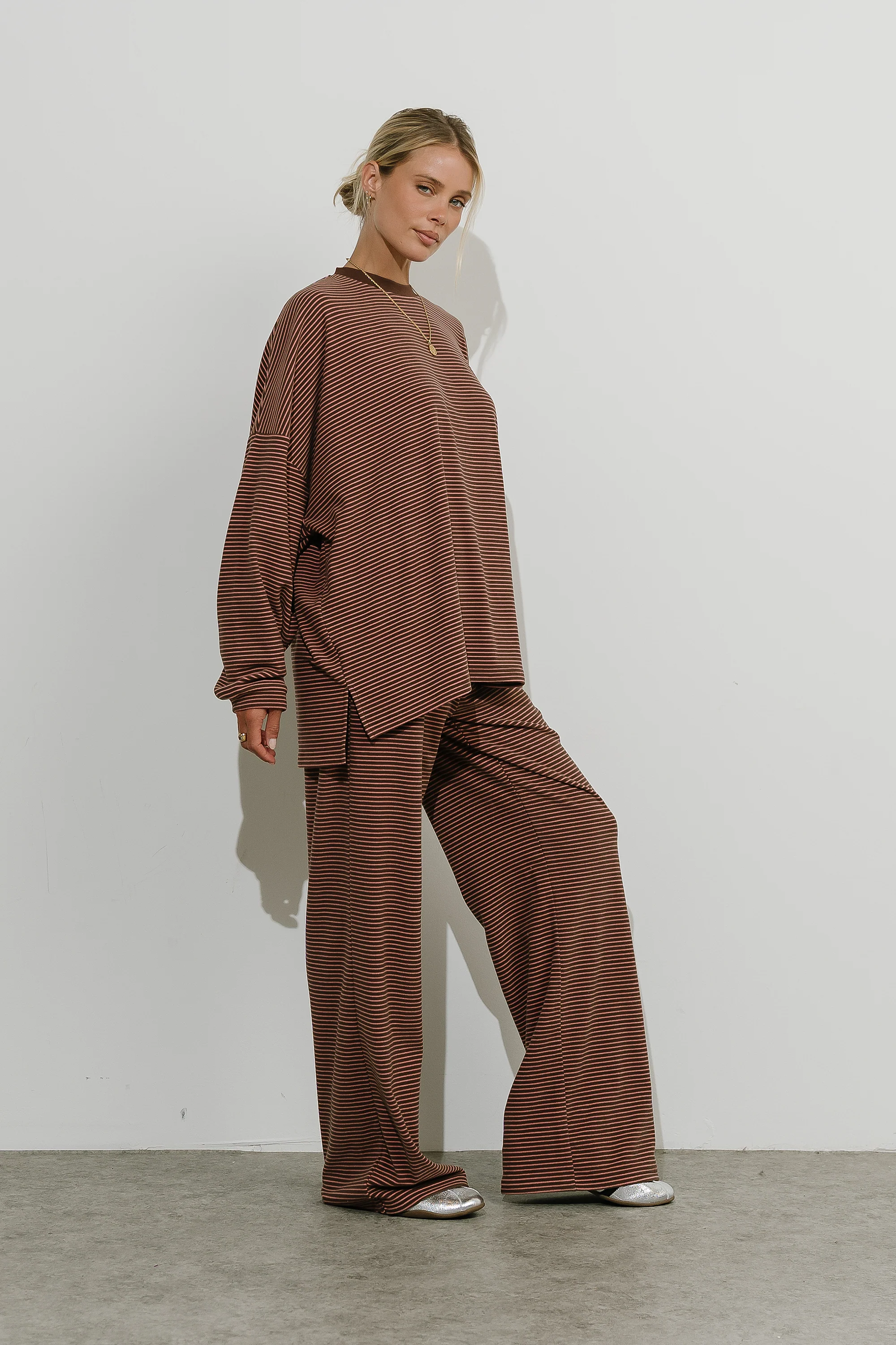 Shelby Striped Pants in Brown