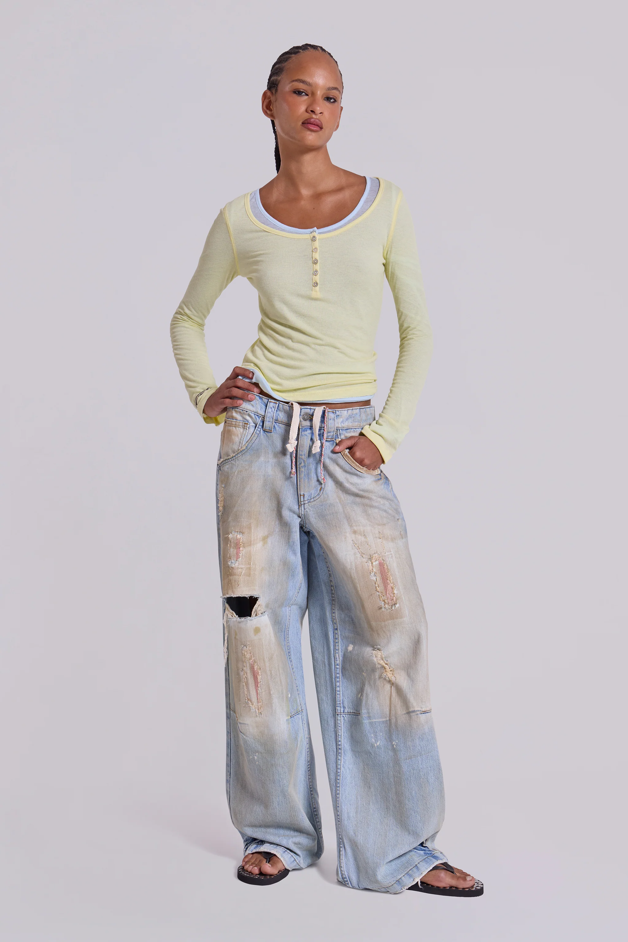 Sheer Henley Top in Buttercup