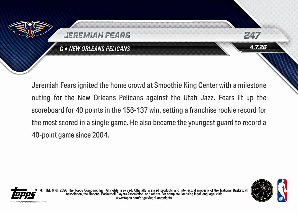 Jeremiah Fears - 2025-26 NBA Topps NOW® - Card 247