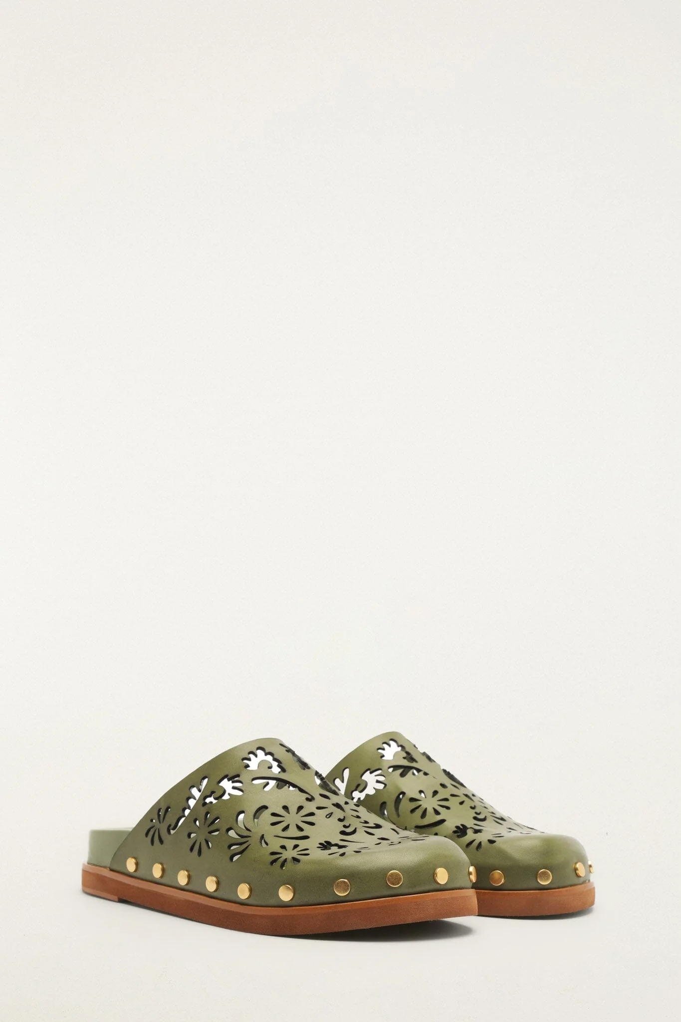 Green Lace Leather Anatomic Slide Mule