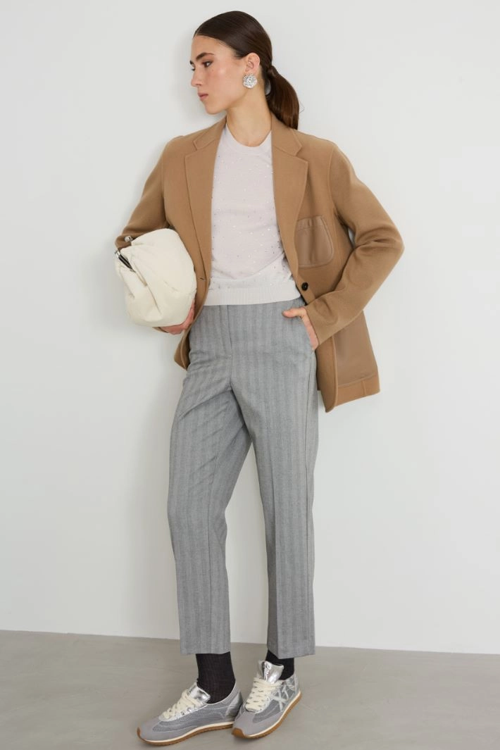 Yarn dyed cigarette trousers - GREY