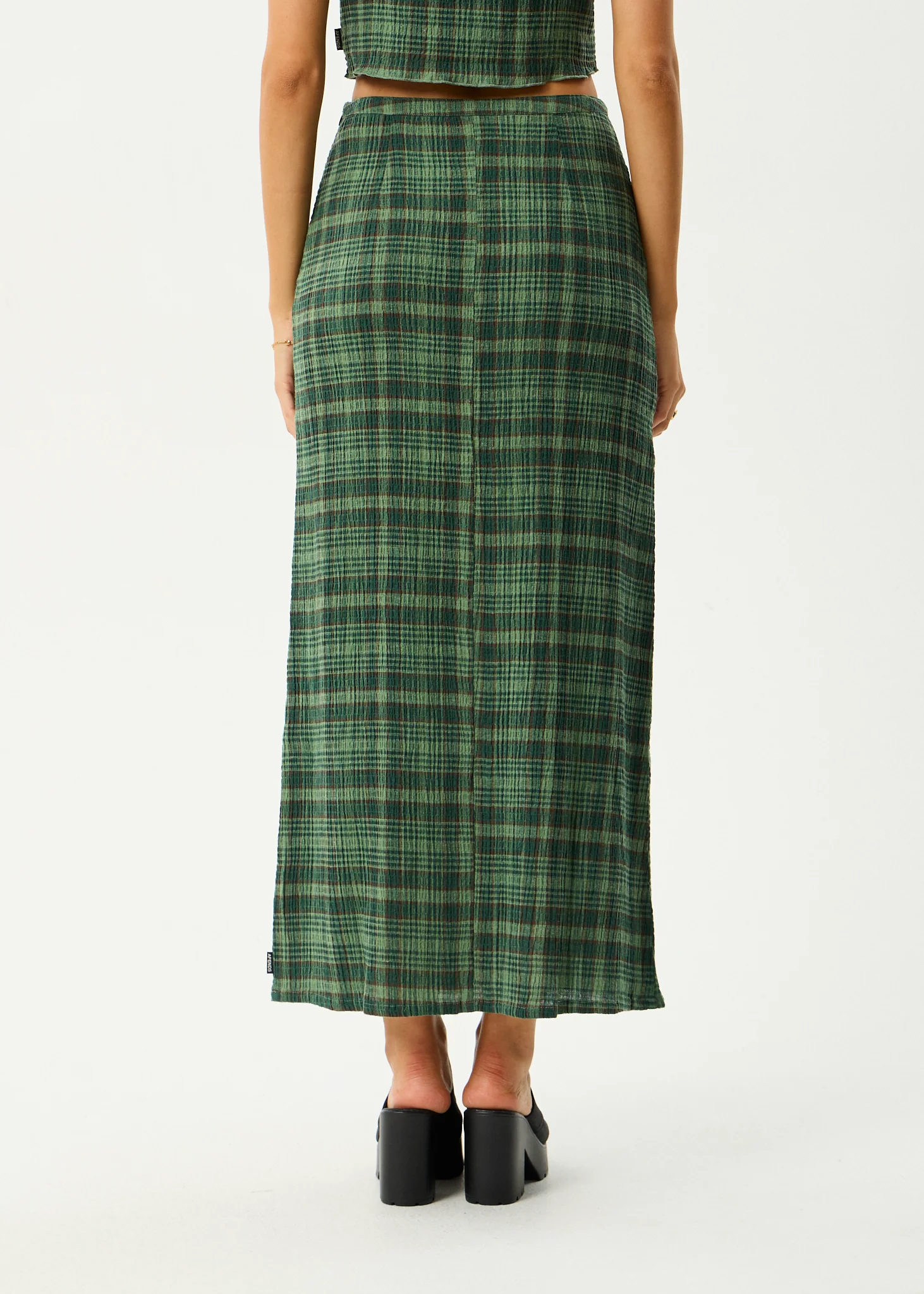 AFENDS Womens Lita - Seersucker Maxi Skirt - Lonnie Hunter Green