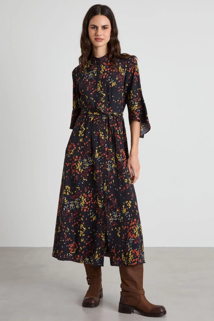 Crepe de chine shirt dress - BLACK