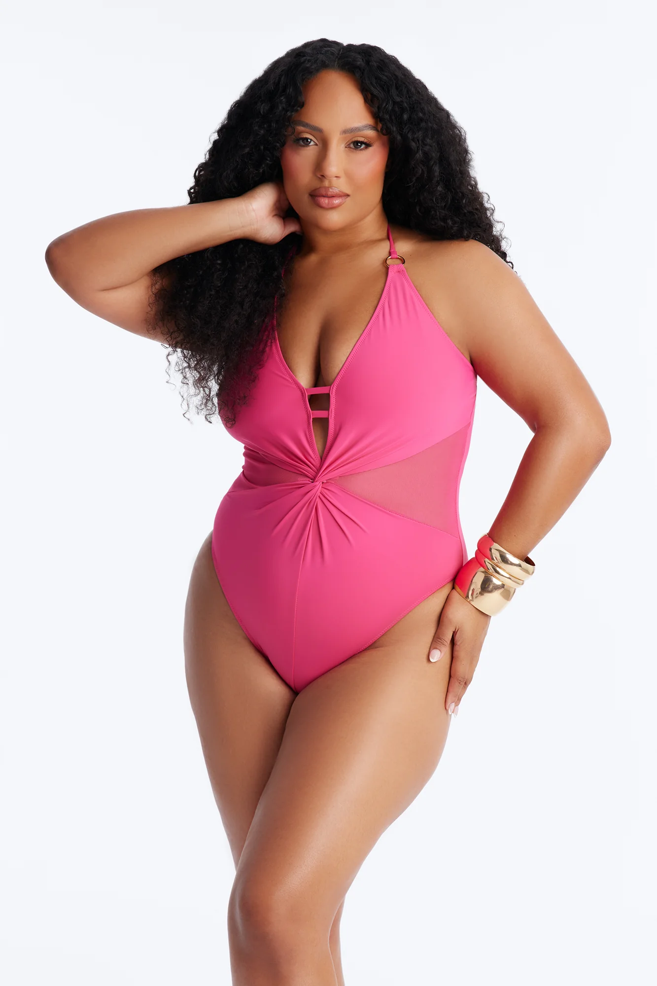 Seas The Day O-Ring Ruching 1 Piece Swimsuit - Hot Pink
