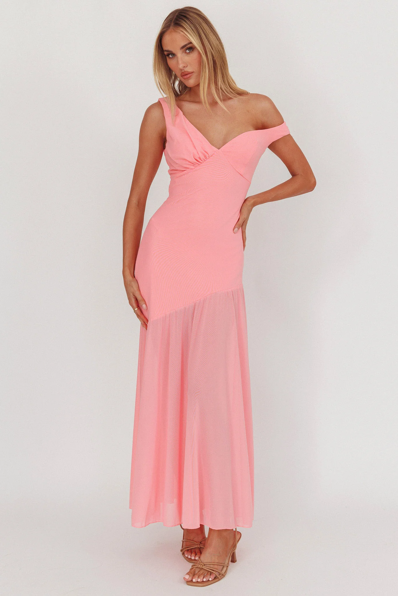 Treasure Sheer Hem Maxi Dress Pink