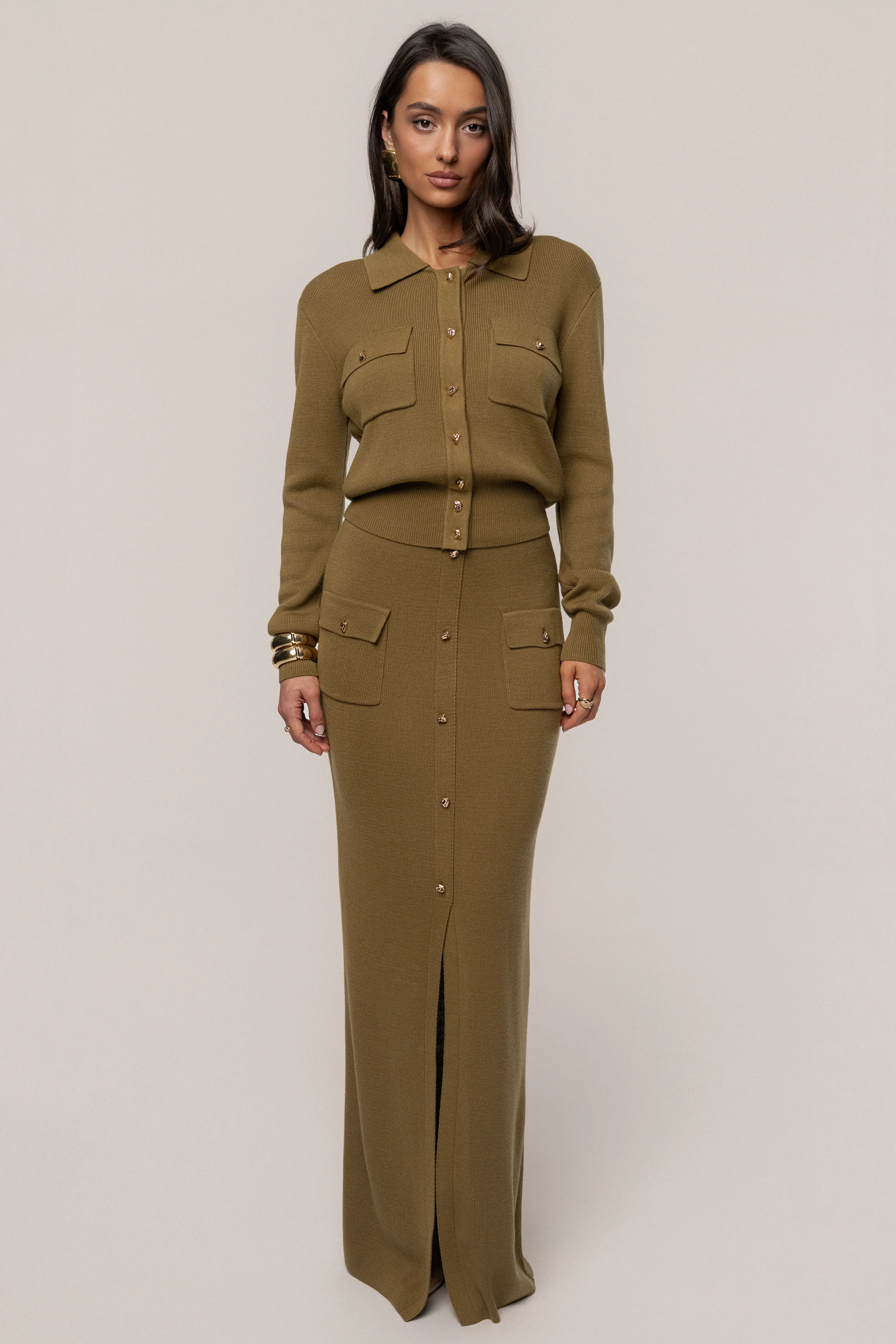 Olive Fall Bliss Maxi Skirt