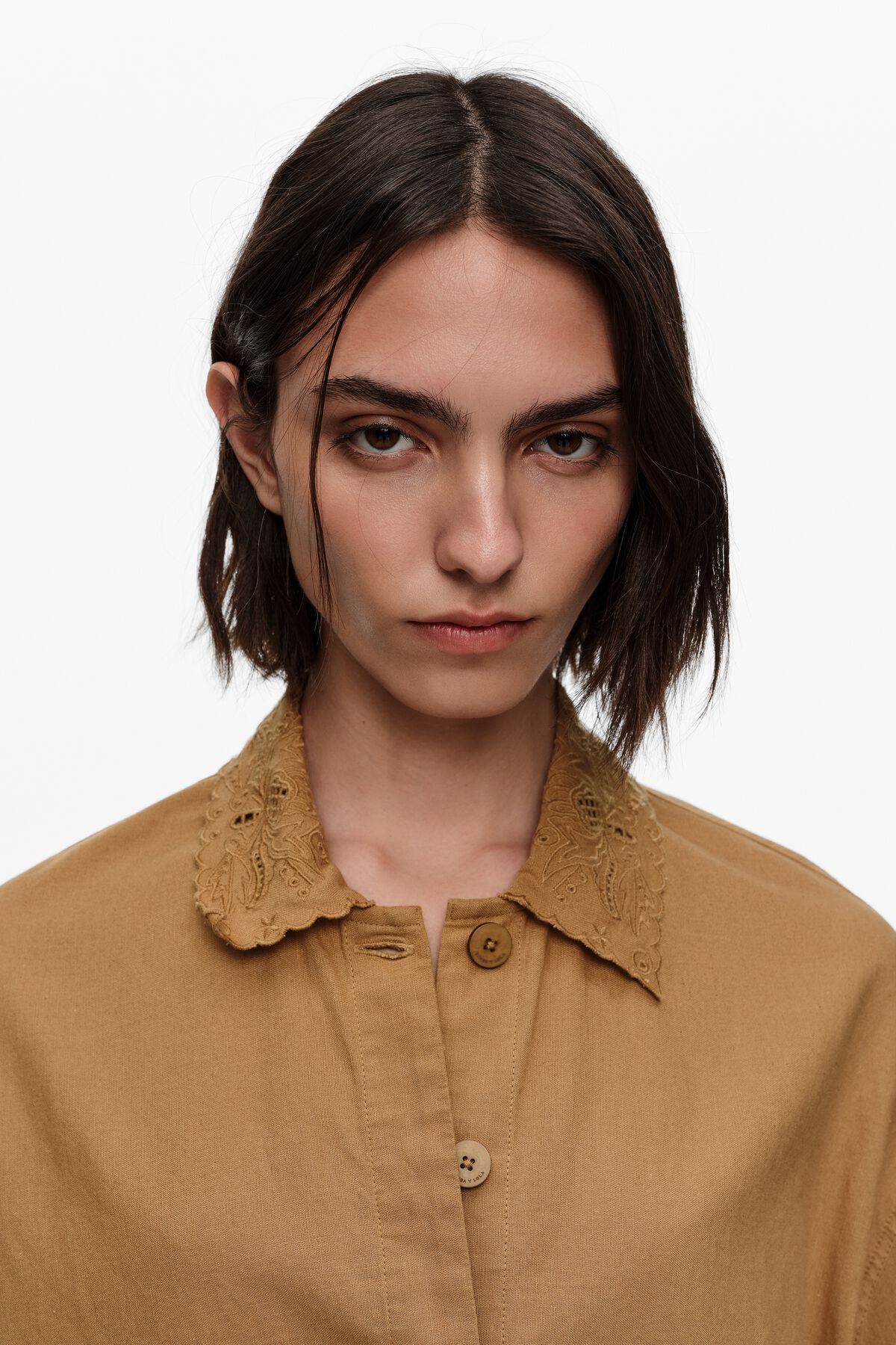 Camel embroidered straight-cut jacket