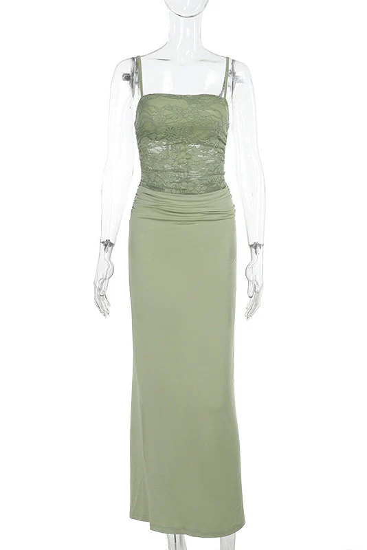 Sage Green Straps Fitted Long Dress