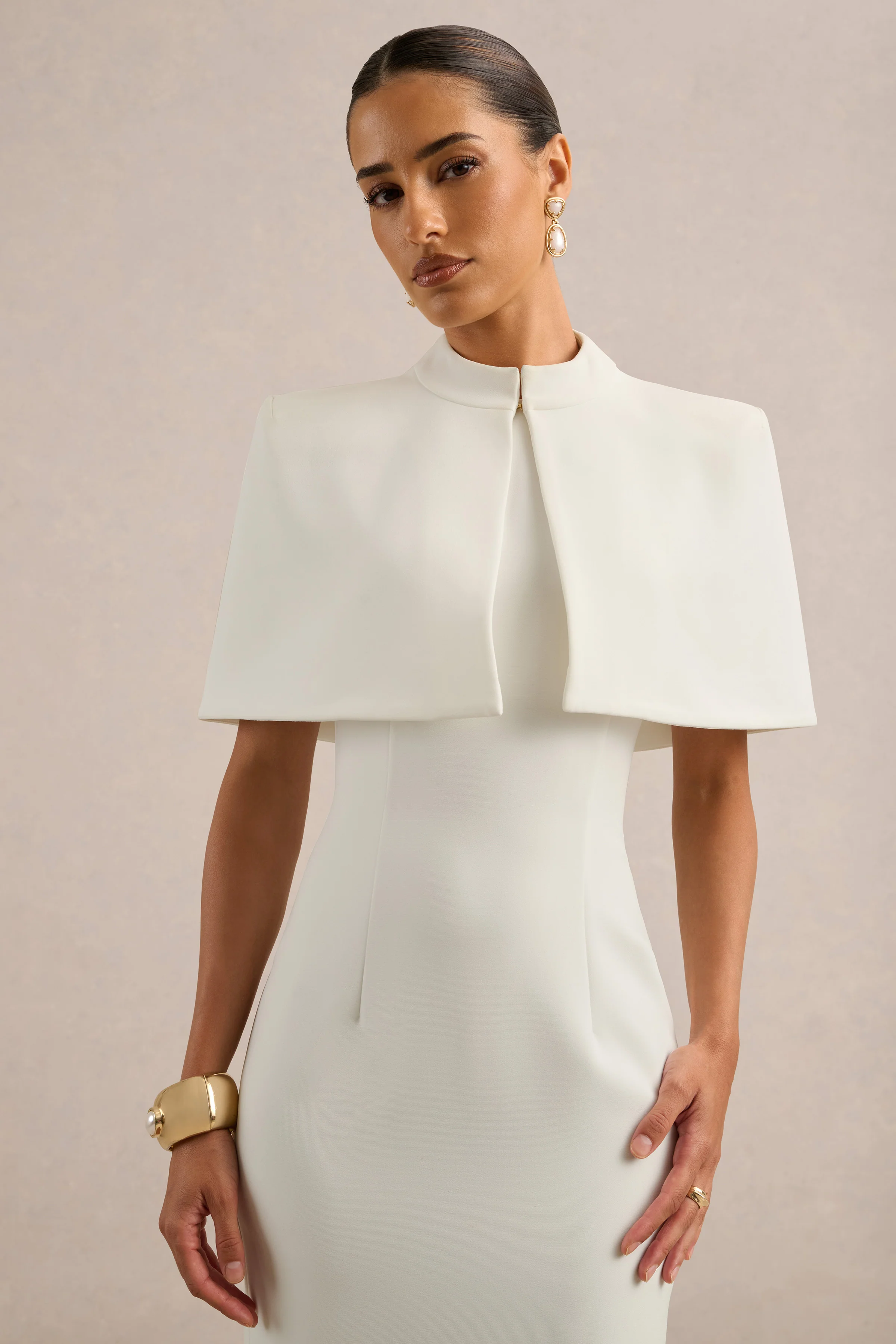 Deva | White High Neck Short Sleeve Cape