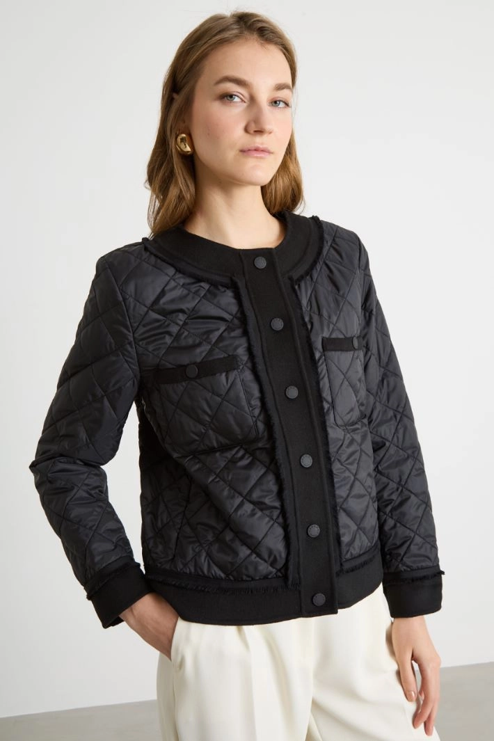 Quilted Jacket with Knit Panelling - BLACK
