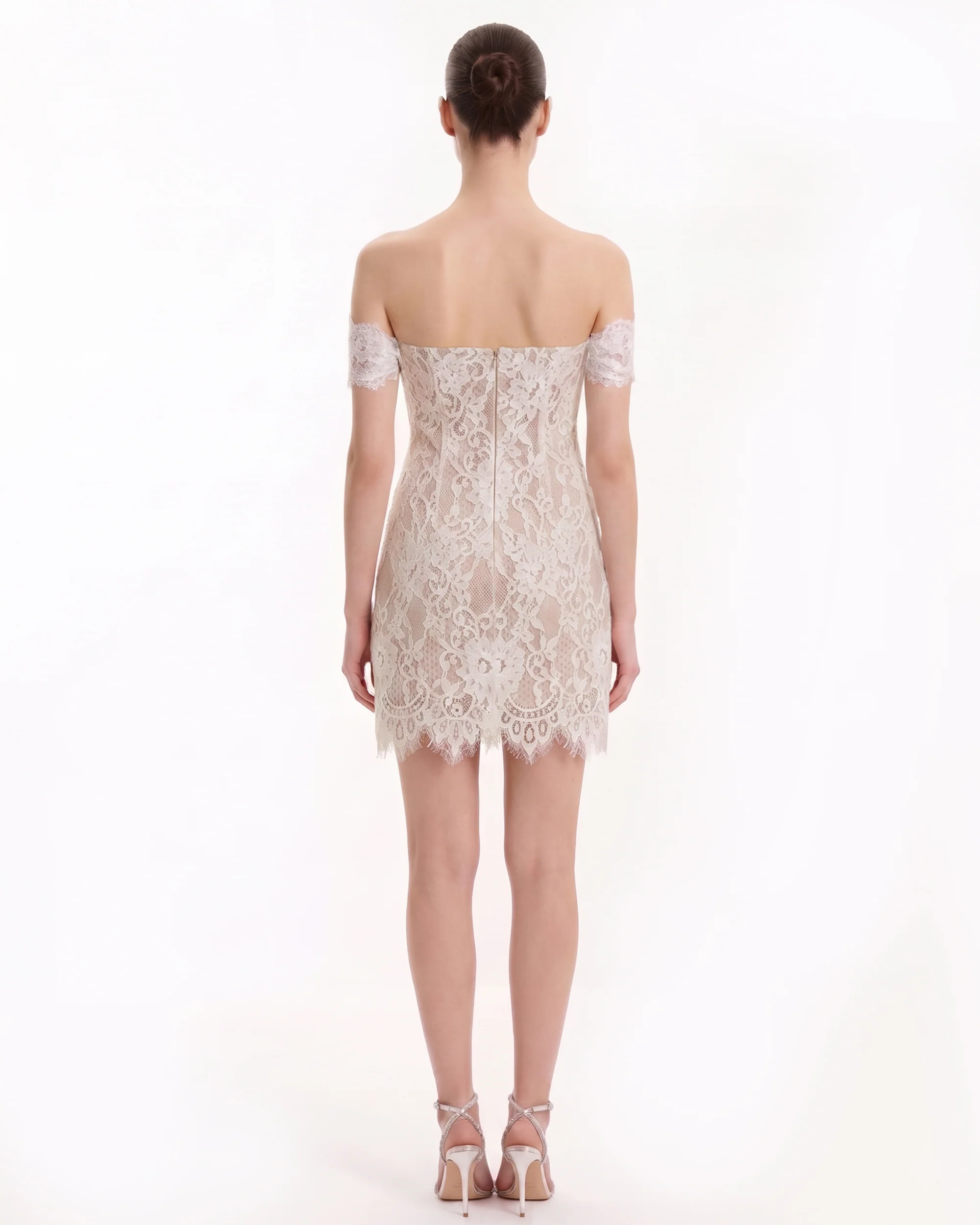 Off Shoulder Lace Mini Dress - White