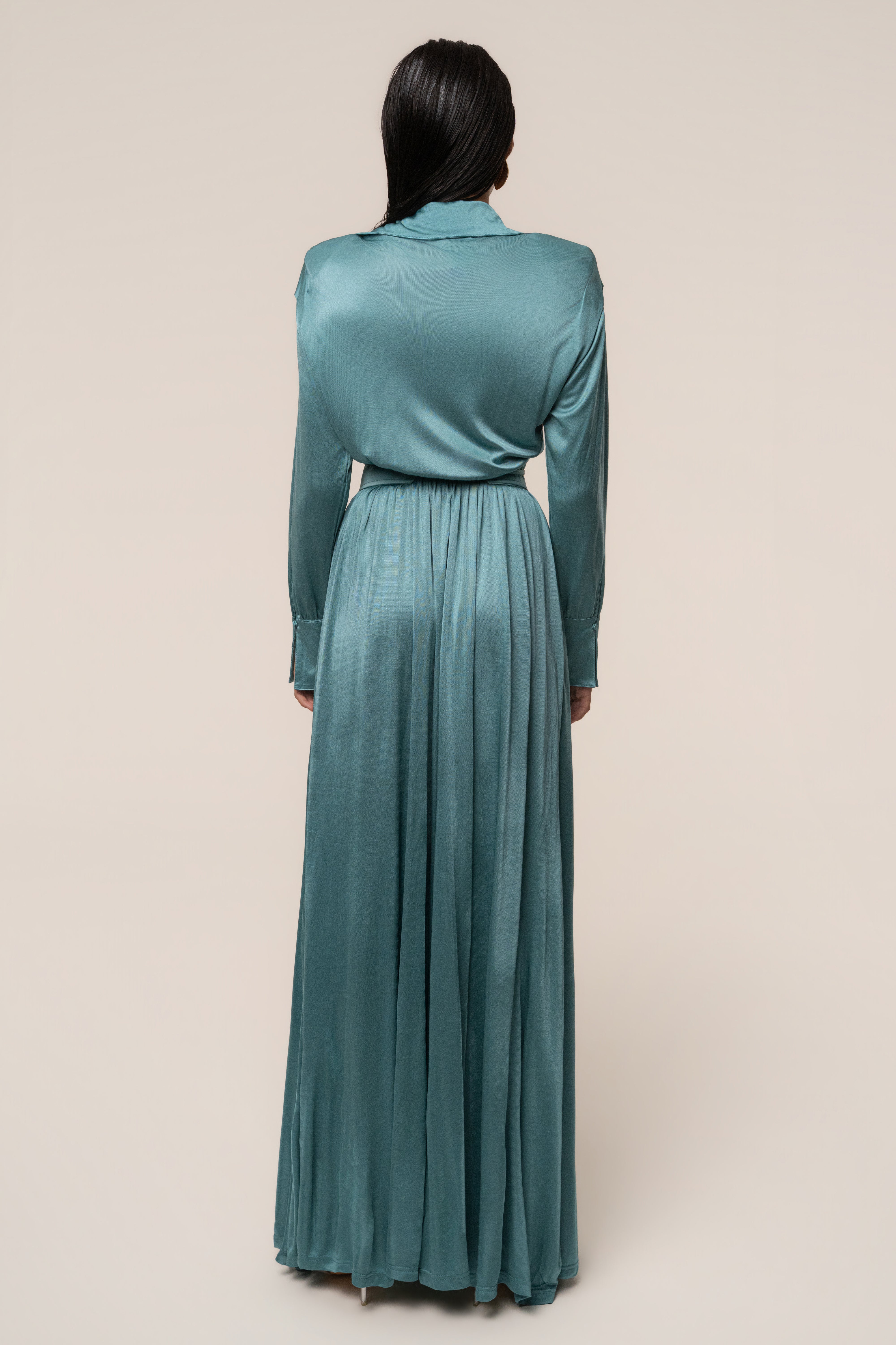 Teal High Line Collar Maxi Dress