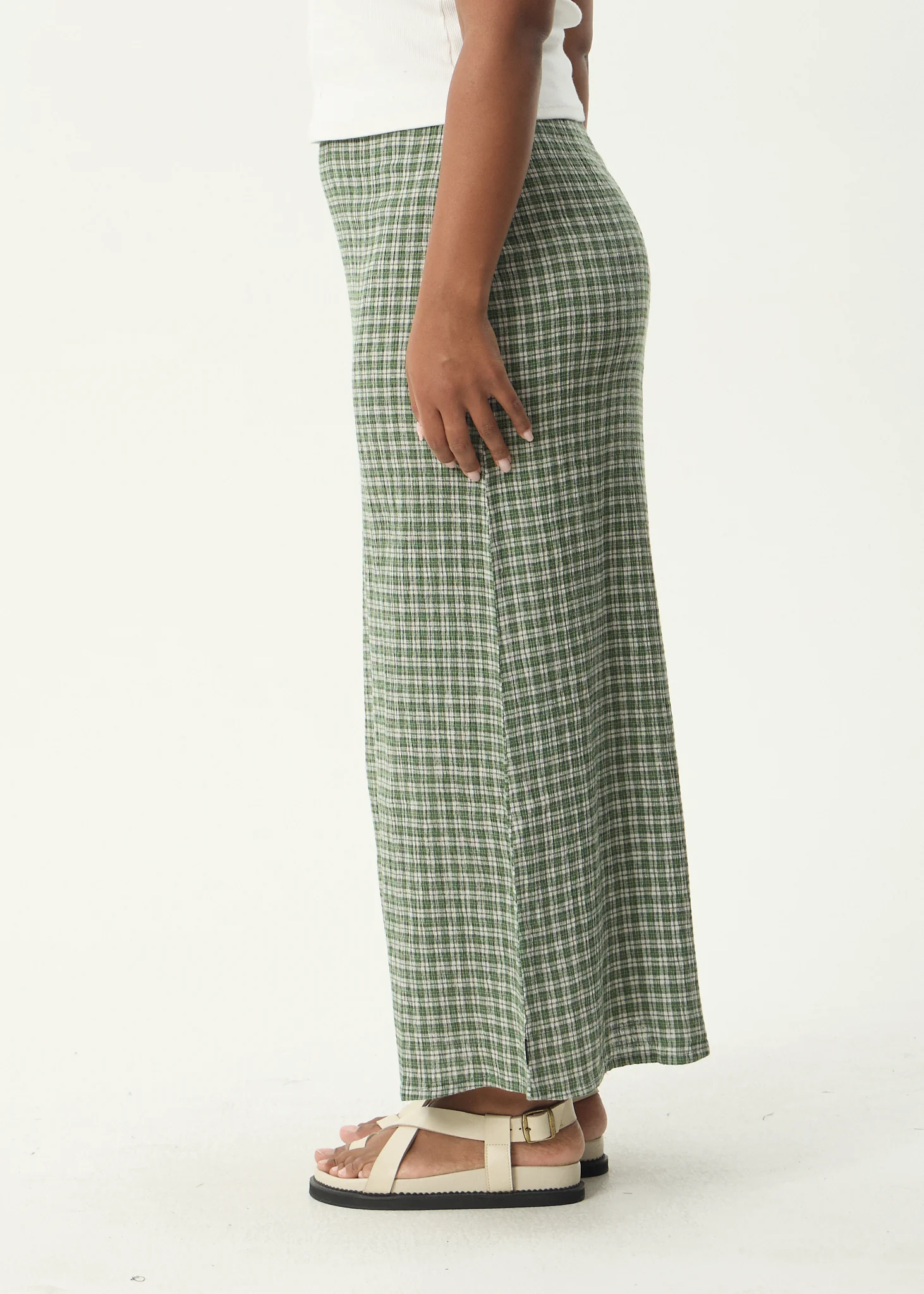 AFENDS Womens Lita - Seersucker Maxi Skirt - Base Deep Green Check
