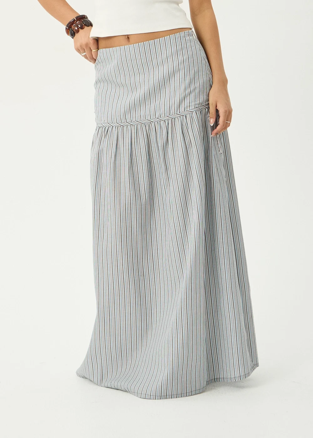 AFENDS Womens Nadia - Maxi Skirt - Coffee / Blue Stripe