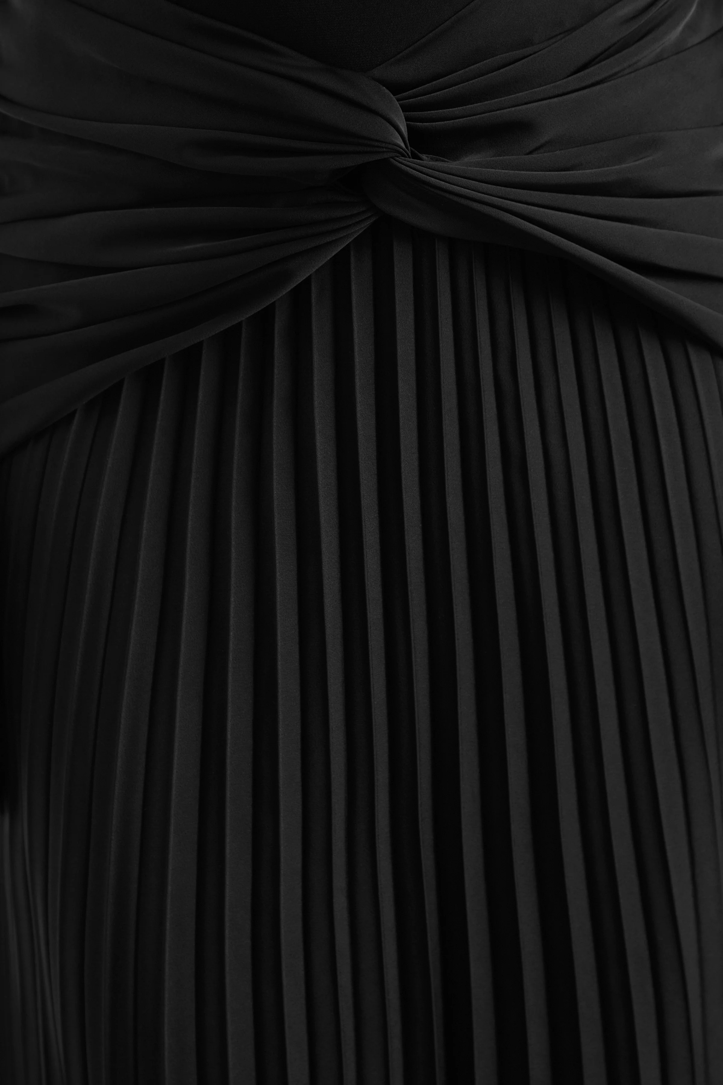 Galisse | Black Satin Mid Rise Pleated Maxi Skirt With Twist And Gathered Detailing