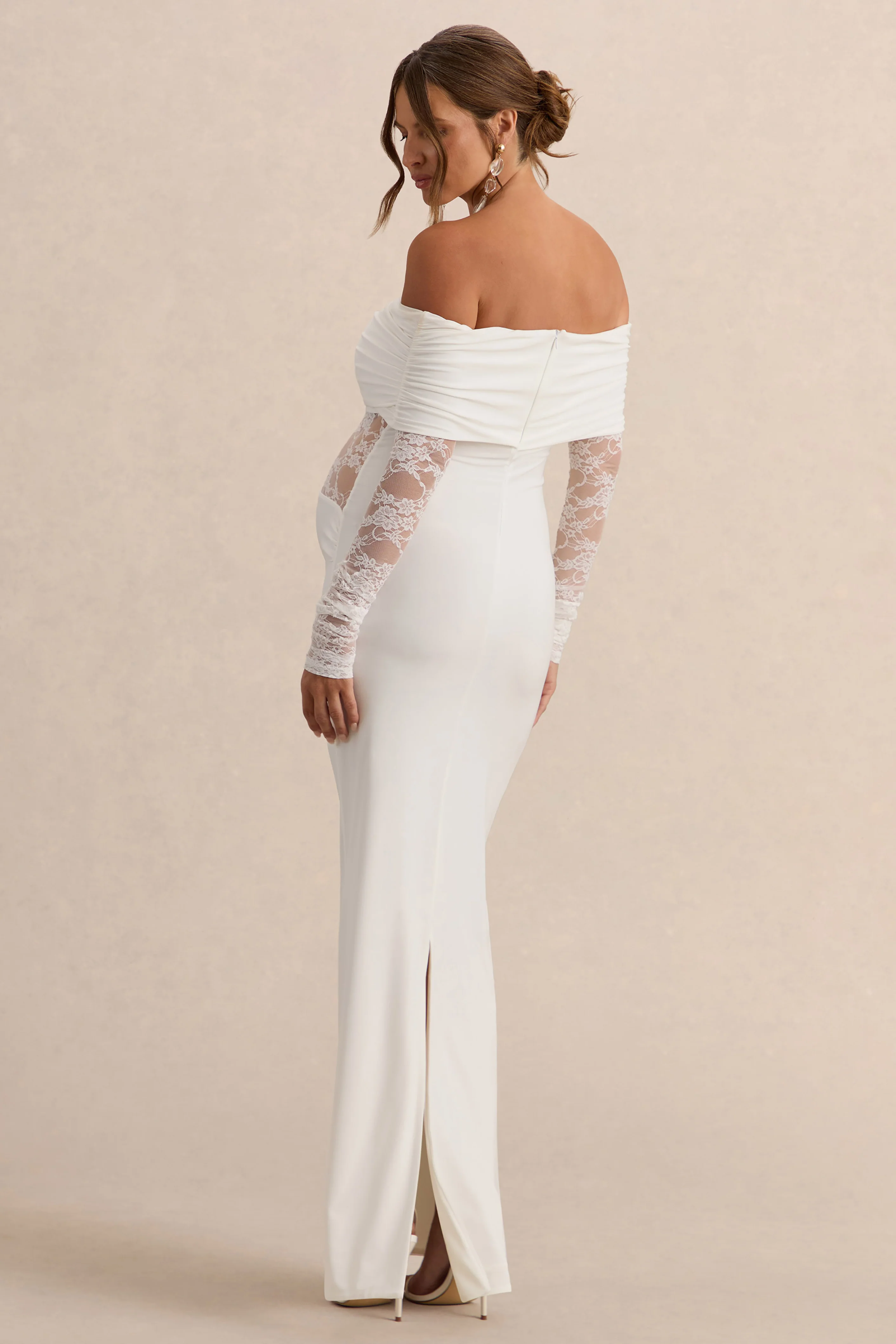 Artemisia | White Bardot-Neck Maternity Maxi Dress With Lace Detailing