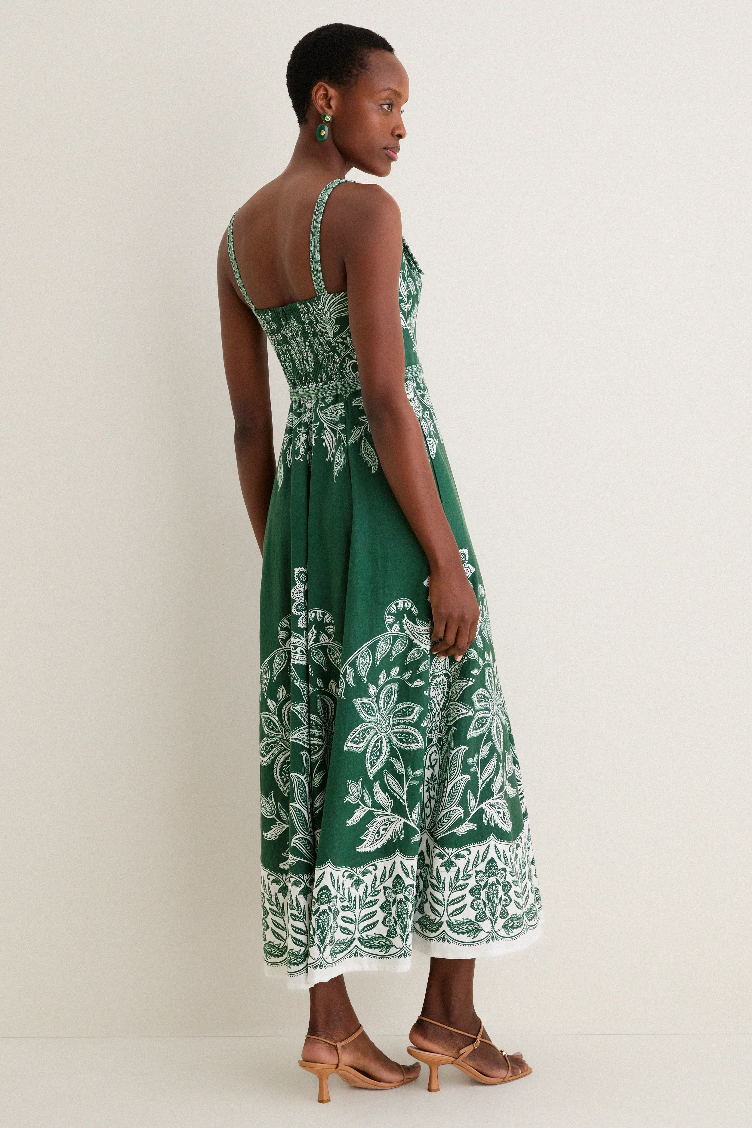 Miranda Dark Green Belt Buckles Maxi Dress