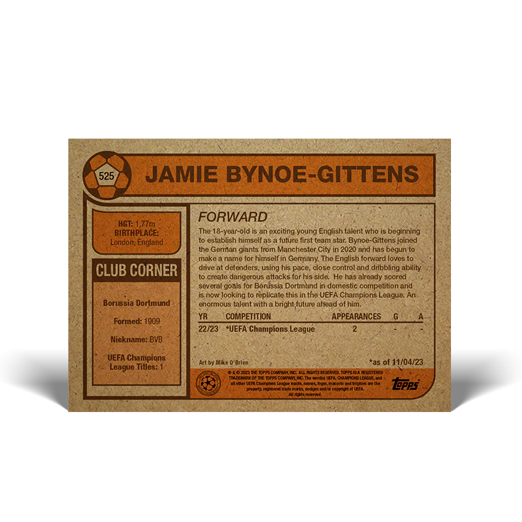 Topps UK - UCC Living Set Card #525 - Jamie Bynoe-Gittens