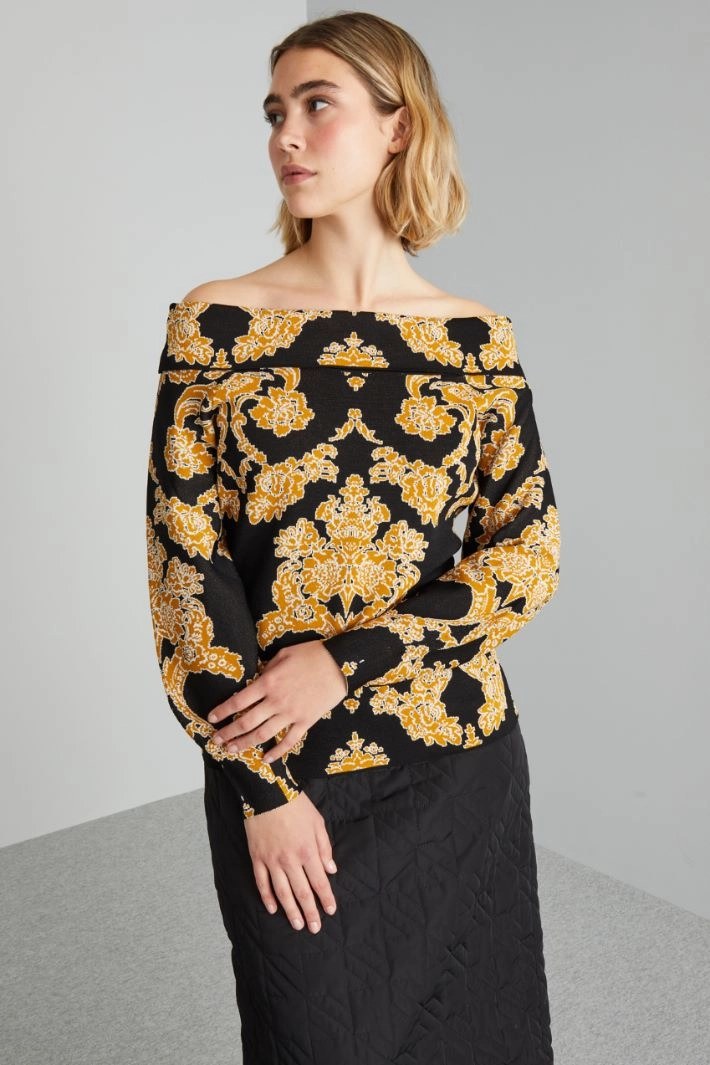 Viscose off-the-shoulder sweater - BLACK MUSTARD