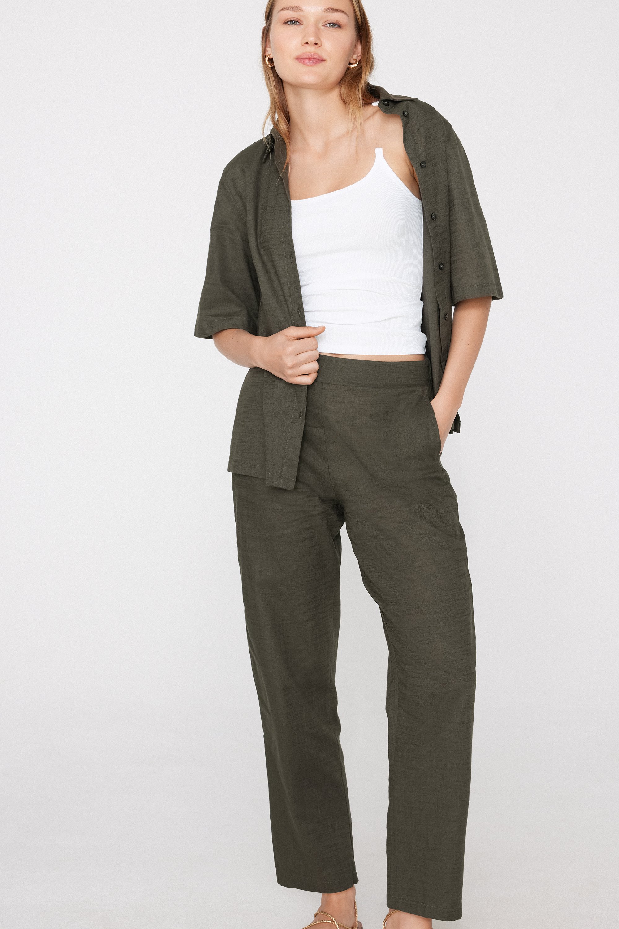 Cotton Canvas Cigarette Trousers