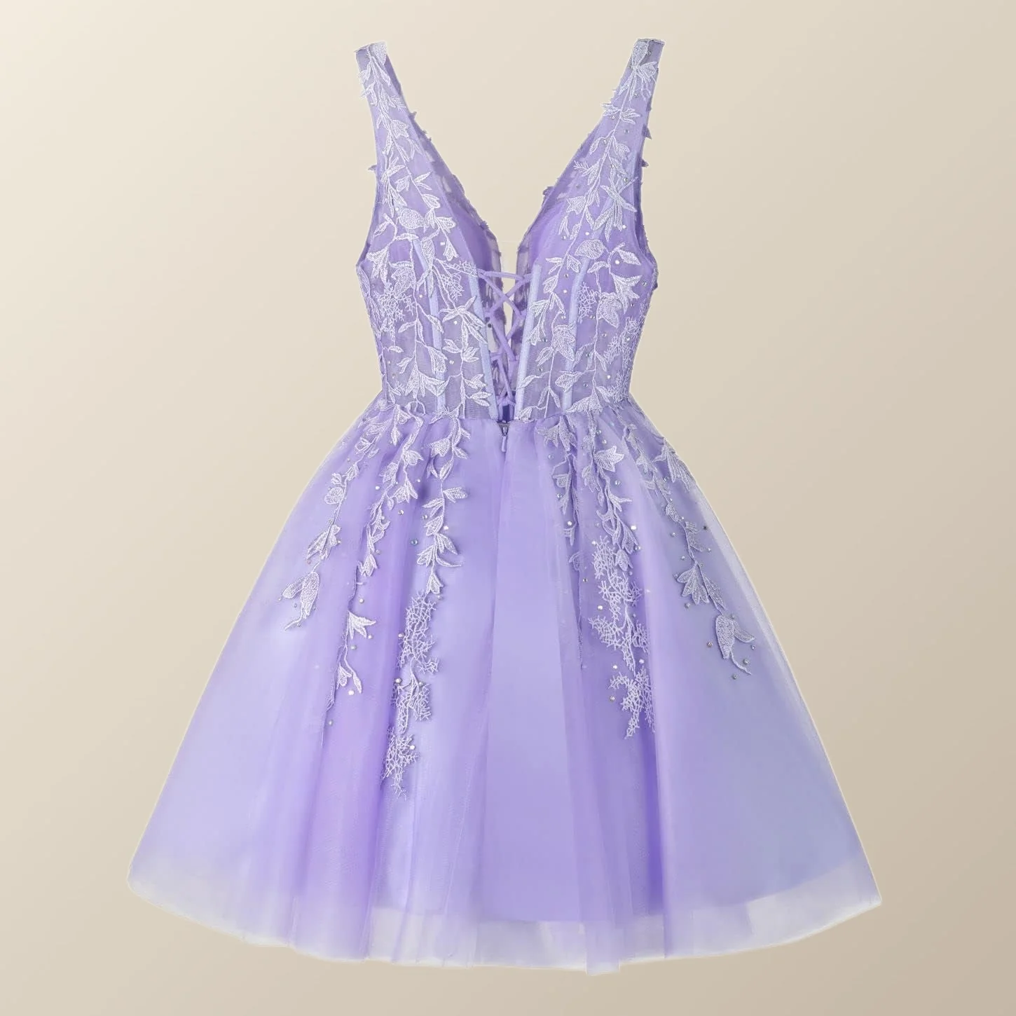 V Neck Lavender Appliques A-line Short Homecoming Dress