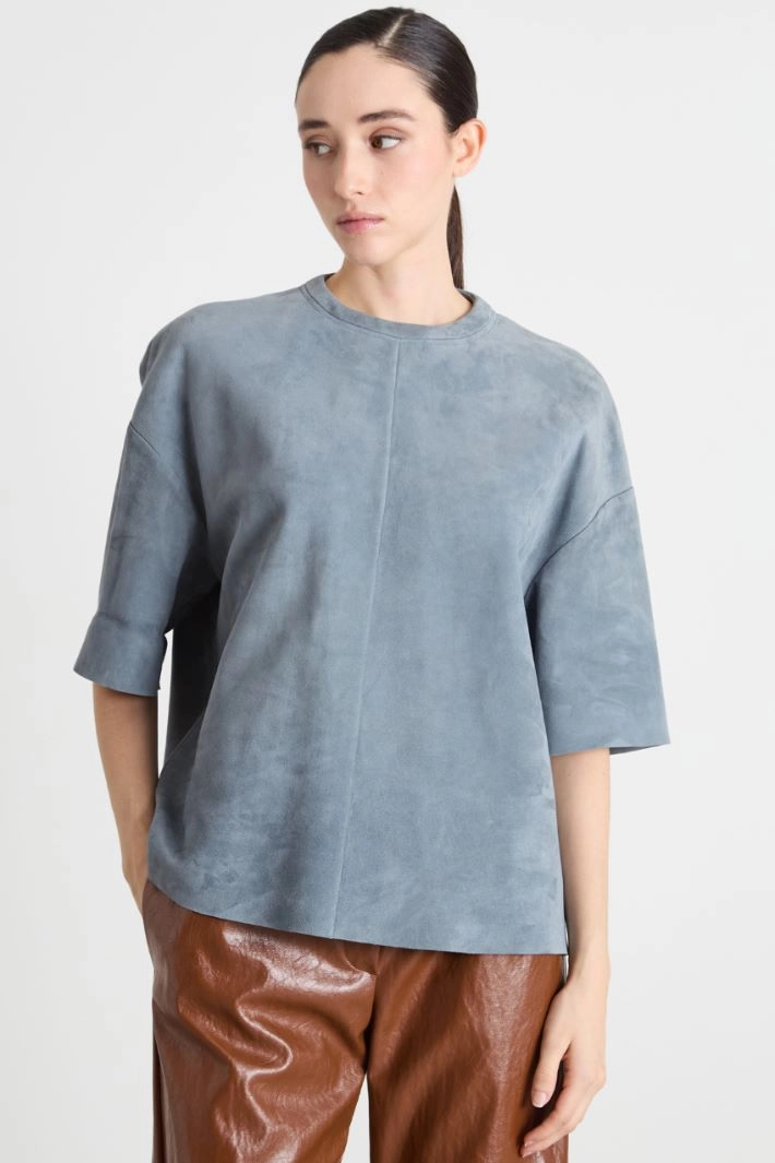 Suede nappa blouse - LIGHT BLUE