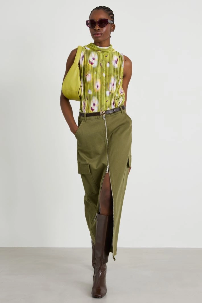 Cotton drill cargo skirt - KHAKI