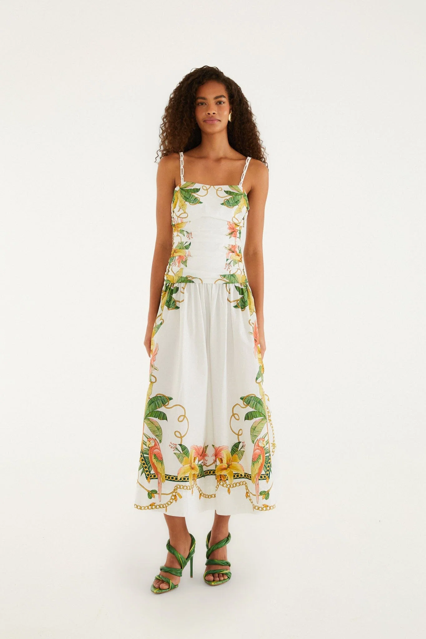 Tropical Royalty Off-White Midi Dress Sleeveless