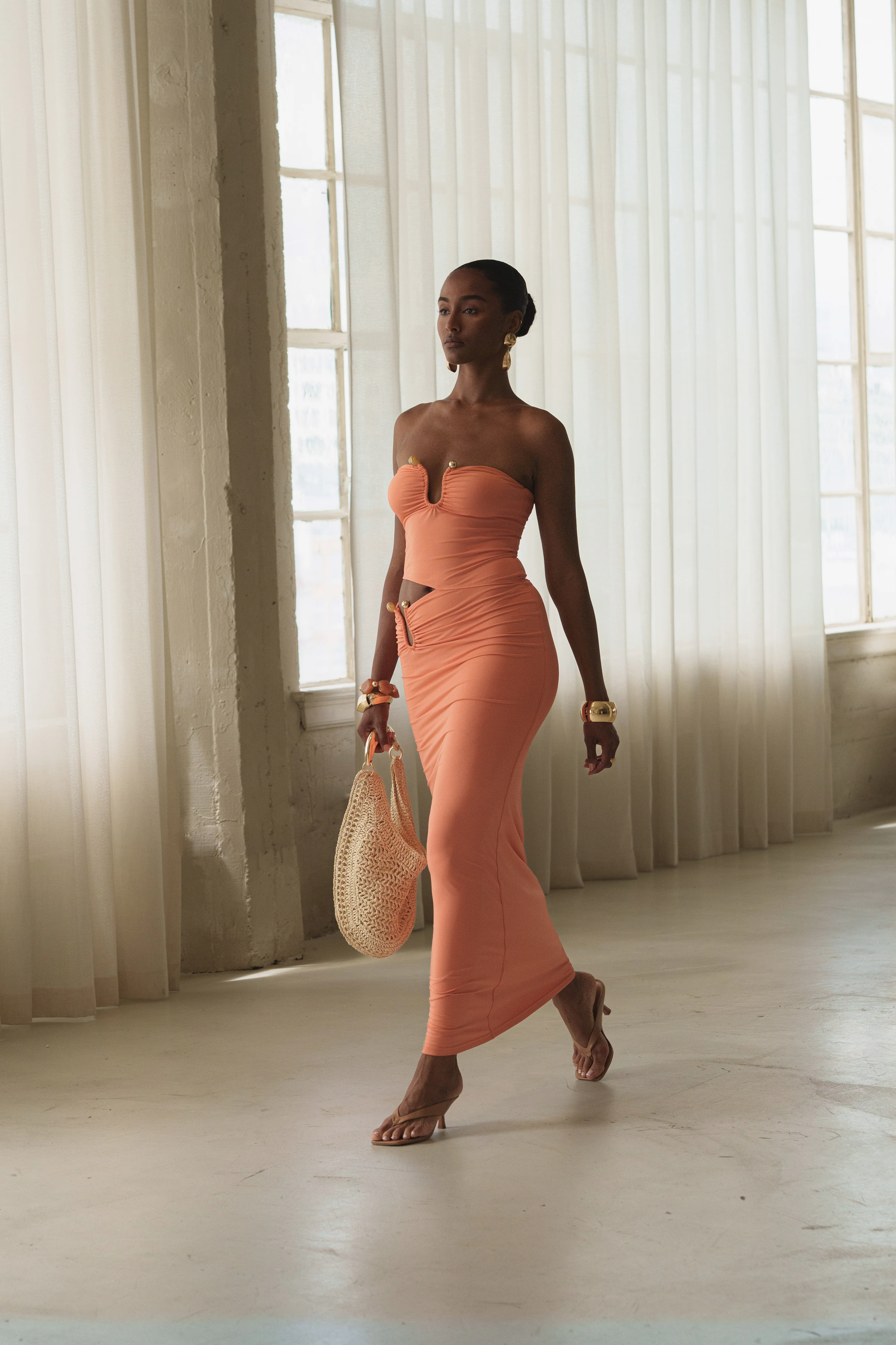 Peach Sun-kissed Glow Maxi Dress