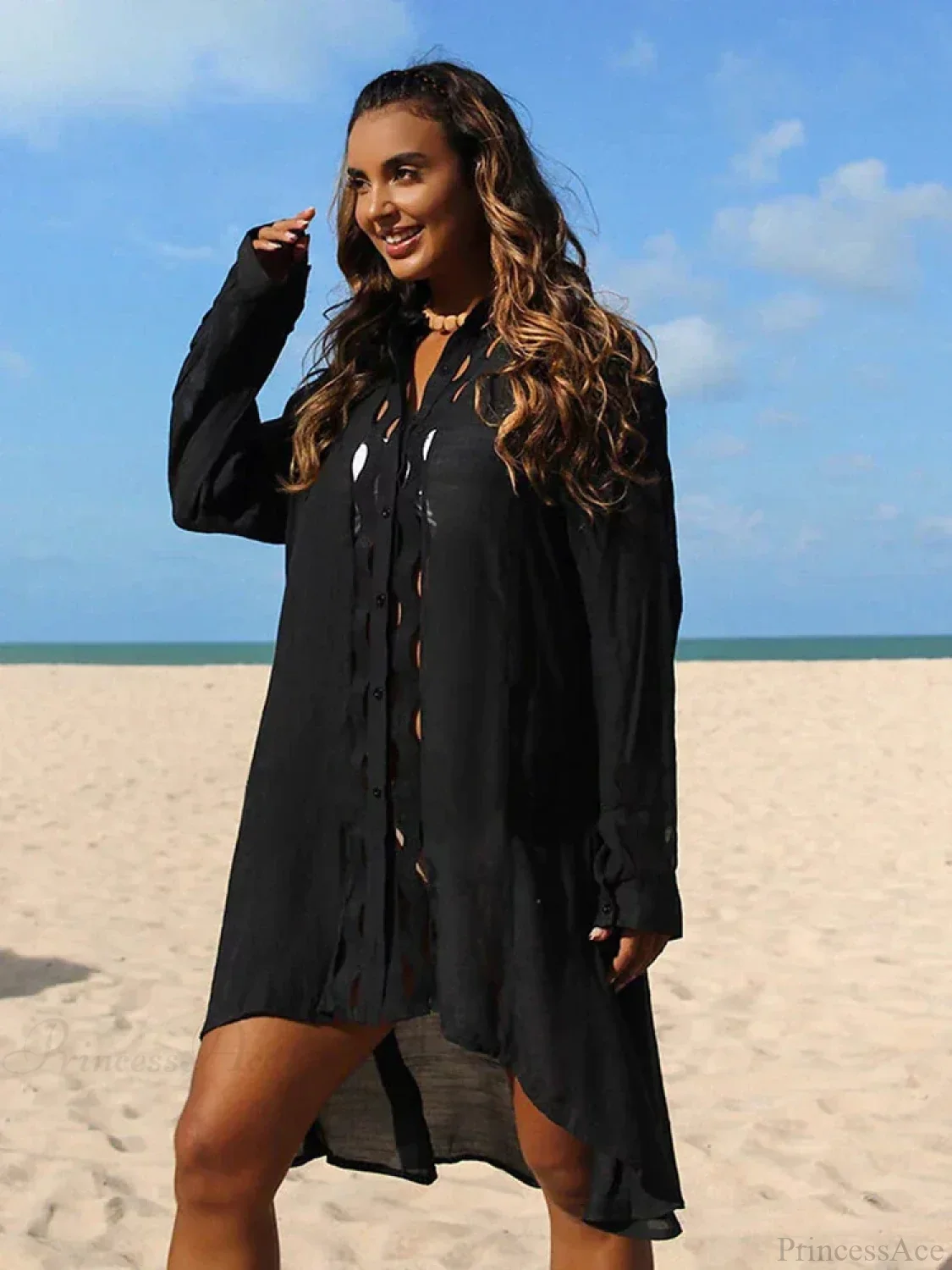 Hollow Out Turn-Down Collar Cover Up